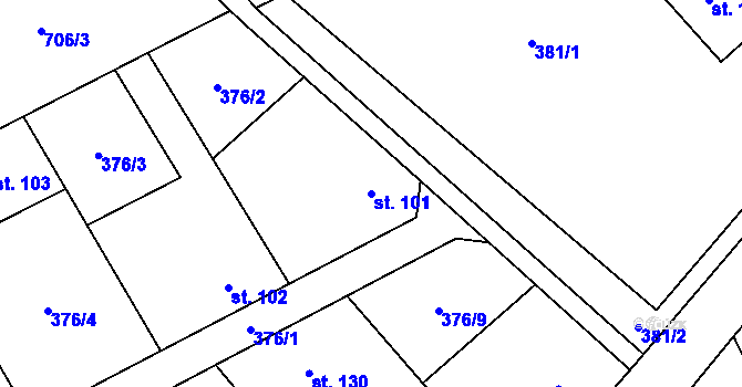 Parcela st. 101 v KÚ Hvozdnice, Katastrální mapa