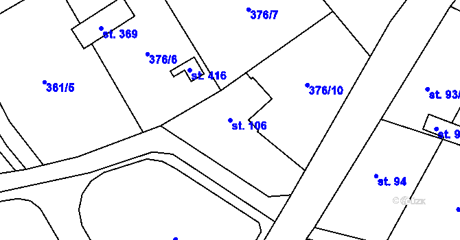 Parcela st. 106 v KÚ Hvozdnice, Katastrální mapa