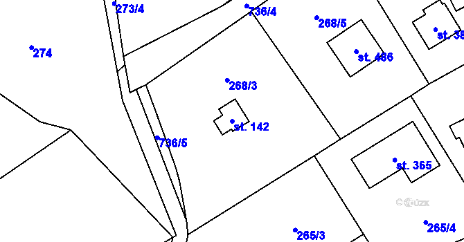 Parcela st. 142 v KÚ Hvozdnice, Katastrální mapa