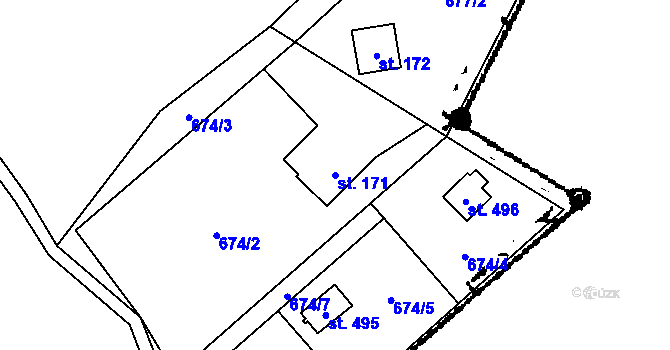 Parcela st. 171 v KÚ Hvozdnice, Katastrální mapa