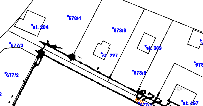 Parcela st. 227 v KÚ Hvozdnice, Katastrální mapa