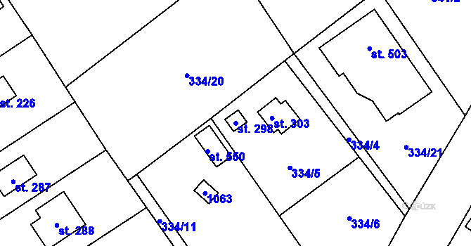 Parcela st. 298 v KÚ Hvozdnice, Katastrální mapa