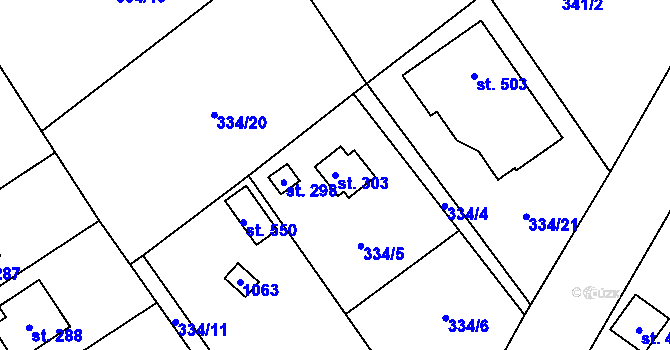 Parcela st. 303 v KÚ Hvozdnice, Katastrální mapa