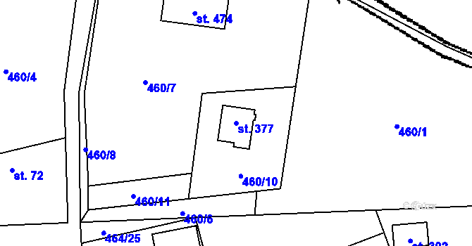 Parcela st. 377 v KÚ Hvozdnice, Katastrální mapa