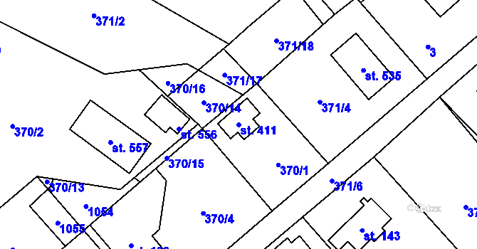 Parcela st. 411 v KÚ Hvozdnice, Katastrální mapa