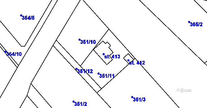 Parcela st. 413 v KÚ Hvozdnice, Katastrální mapa