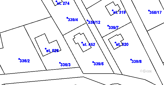 Parcela st. 452 v KÚ Hvozdnice, Katastrální mapa