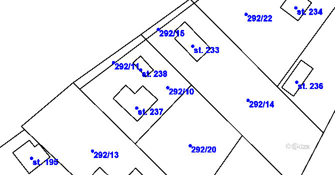 Parcela st. 292/10 v KÚ Hvozdnice, Katastrální mapa