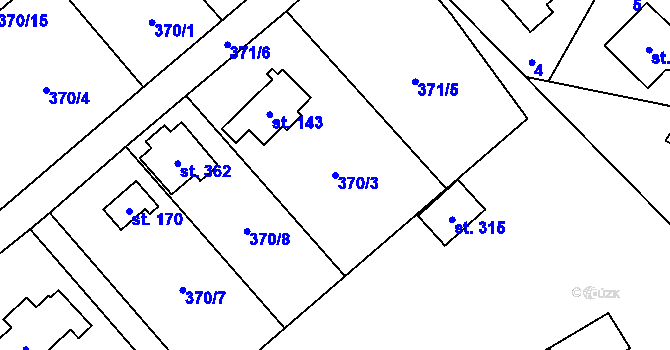 Parcela st. 370/3 v KÚ Hvozdnice, Katastrální mapa