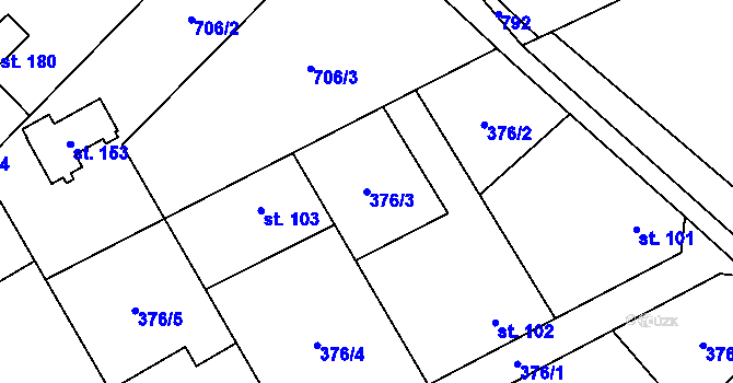 Parcela st. 376/3 v KÚ Hvozdnice, Katastrální mapa