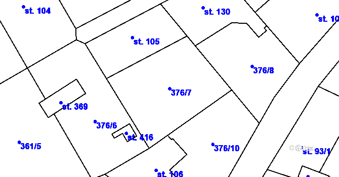 Parcela st. 376/7 v KÚ Hvozdnice, Katastrální mapa