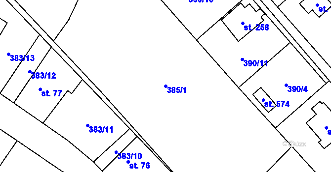 Parcela st. 385/1 v KÚ Hvozdnice, Katastrální mapa