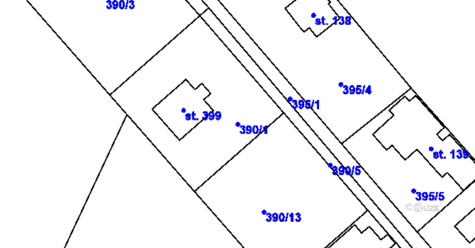 Parcela st. 390/1 v KÚ Hvozdnice, Katastrální mapa