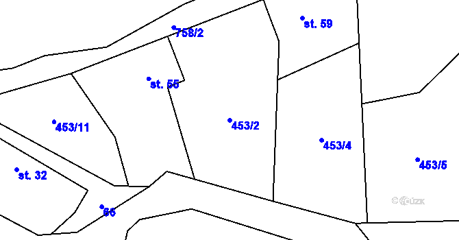 Parcela st. 453/2 v KÚ Hvozdnice, Katastrální mapa