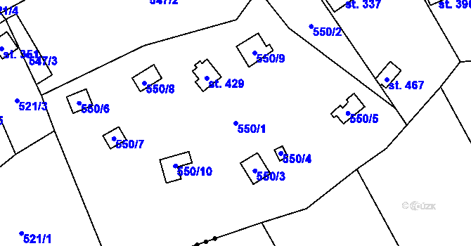 Parcela st. 550/1 v KÚ Hvozdnice, Katastrální mapa