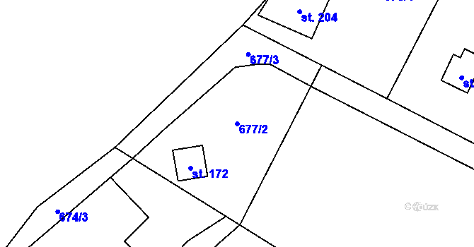Parcela st. 677/2 v KÚ Hvozdnice, Katastrální mapa