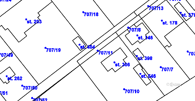 Parcela st. 707/11 v KÚ Hvozdnice, Katastrální mapa