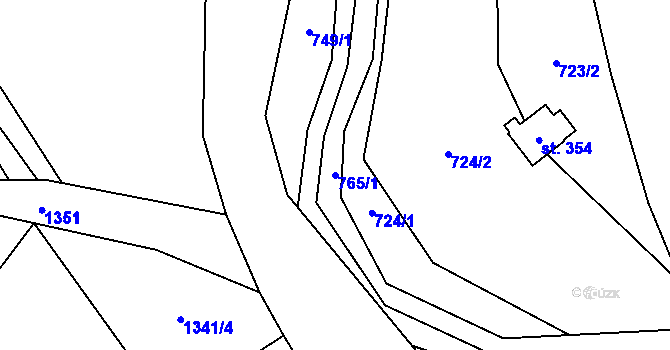 Parcela st. 765/1 v KÚ Hvozdnice, Katastrální mapa