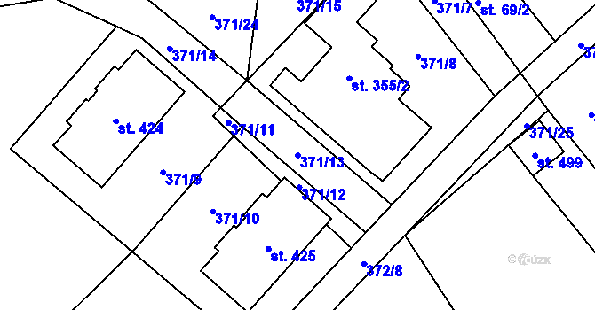 Parcela st. 371/13 v KÚ Hvozdnice, Katastrální mapa