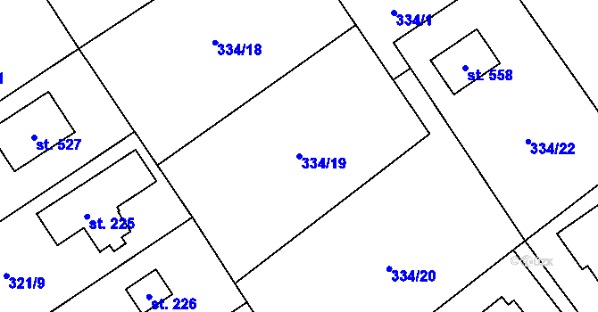 Parcela st. 334/19 v KÚ Hvozdnice, Katastrální mapa