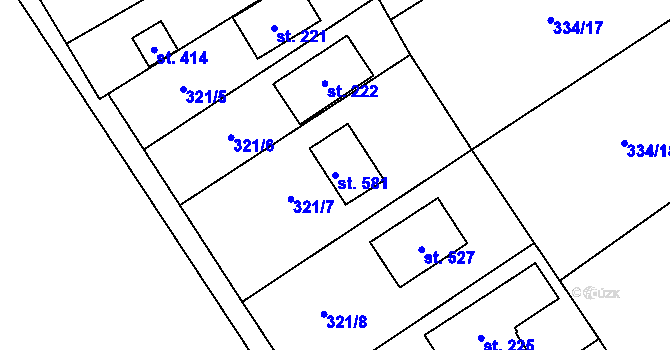 Parcela st. 581 v KÚ Hvozdnice, Katastrální mapa