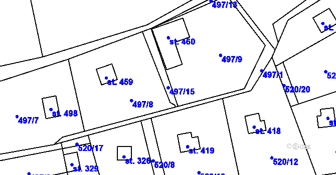 Parcela st. 497/15 v KÚ Hvozdnice, Katastrální mapa