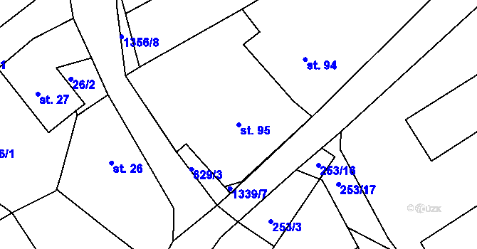 Parcela st. 95 v KÚ Hvožďany, Katastrální mapa