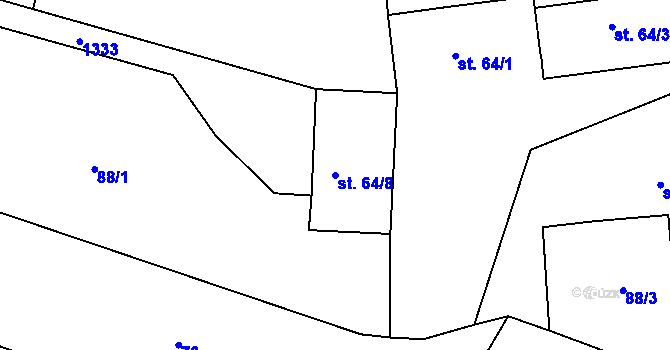 Parcela st. 64/8 v KÚ Hvožďany, Katastrální mapa