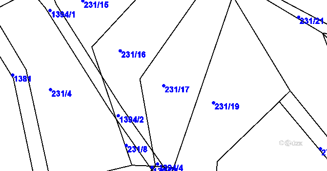 Parcela st. 231/17 v KÚ Hvožďany, Katastrální mapa