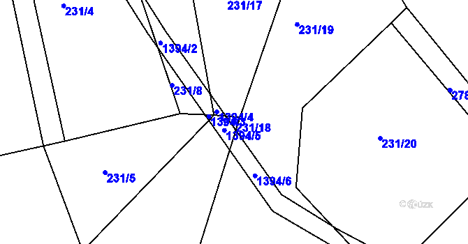 Parcela st. 231/18 v KÚ Hvožďany, Katastrální mapa
