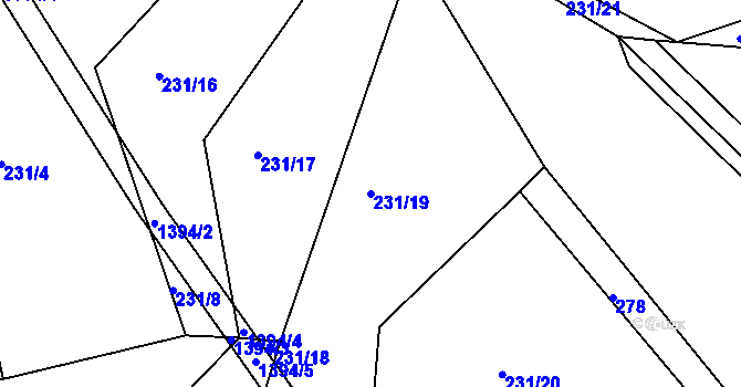 Parcela st. 231/19 v KÚ Hvožďany, Katastrální mapa