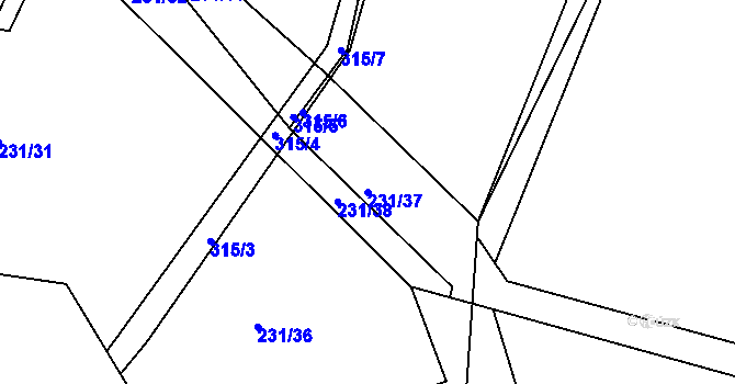 Parcela st. 231/37 v KÚ Hvožďany, Katastrální mapa