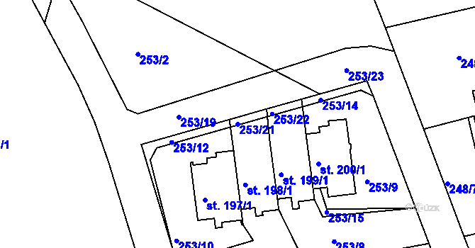 Parcela st. 253/21 v KÚ Hvožďany, Katastrální mapa