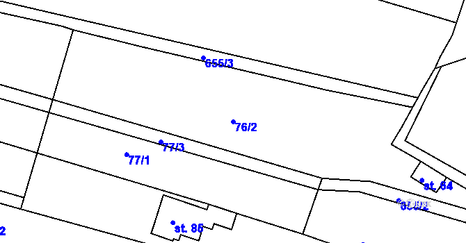 Parcela st. 76/2 v KÚ Pozdyně, Katastrální mapa
