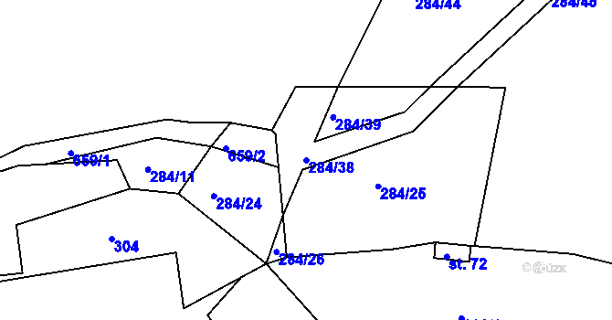 Parcela st. 284/38 v KÚ Pozdyně, Katastrální mapa