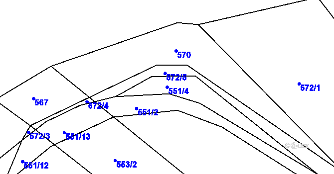 Parcela st. 551/4 v KÚ Pozdyně, Katastrální mapa