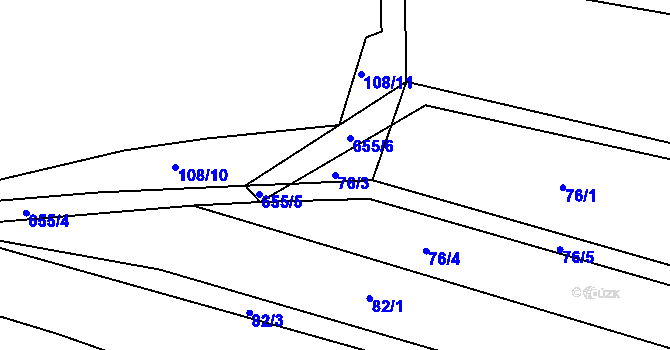 Parcela st. 76/3 v KÚ Pozdyně, Katastrální mapa