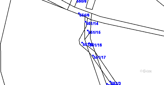 Parcela st. 551/5 v KÚ Pozdyně, Katastrální mapa