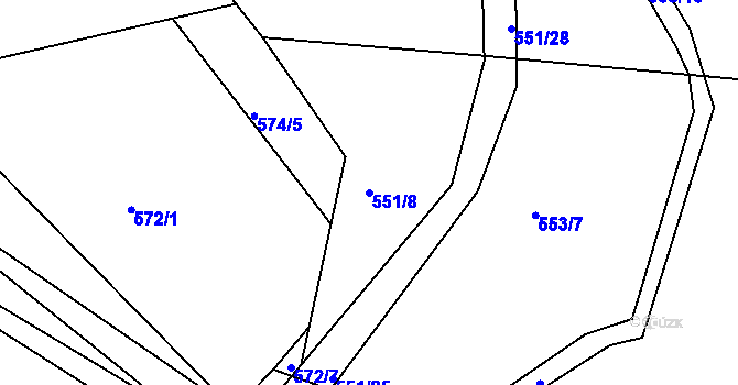Parcela st. 551/8 v KÚ Pozdyně, Katastrální mapa