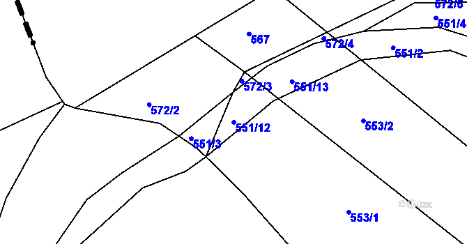 Parcela st. 551/12 v KÚ Pozdyně, Katastrální mapa