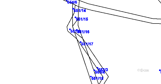Parcela st. 551/17 v KÚ Pozdyně, Katastrální mapa