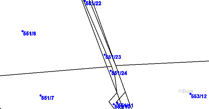 Parcela st. 551/23 v KÚ Pozdyně, Katastrální mapa