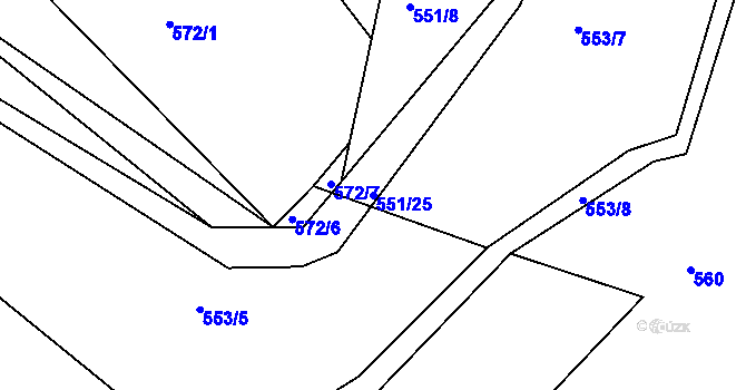 Parcela st. 551/25 v KÚ Pozdyně, Katastrální mapa