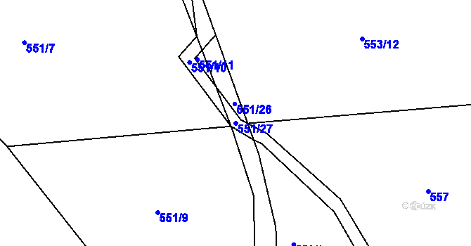 Parcela st. 551/27 v KÚ Pozdyně, Katastrální mapa