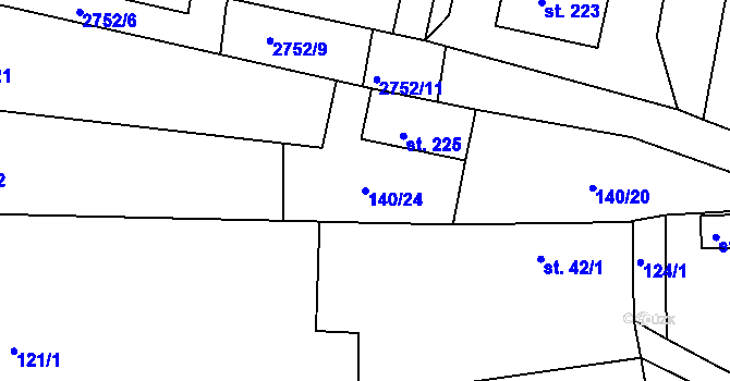 Parcela st. 140/24 v KÚ Hvožďany u Bechyně, Katastrální mapa