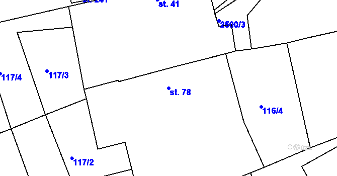 Parcela st. 78 v KÚ Hvožďany u Bechyně, Katastrální mapa