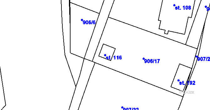 Parcela st. 116 v KÚ Hvožďany u Bechyně, Katastrální mapa