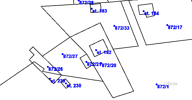 Parcela st. 182 v KÚ Hvožďany u Bechyně, Katastrální mapa