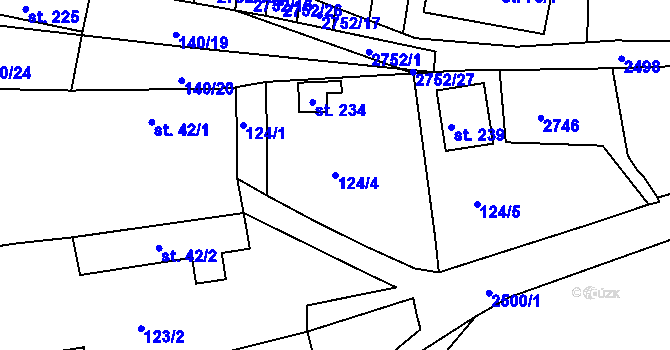 Parcela st. 124/4 v KÚ Hvožďany u Bechyně, Katastrální mapa