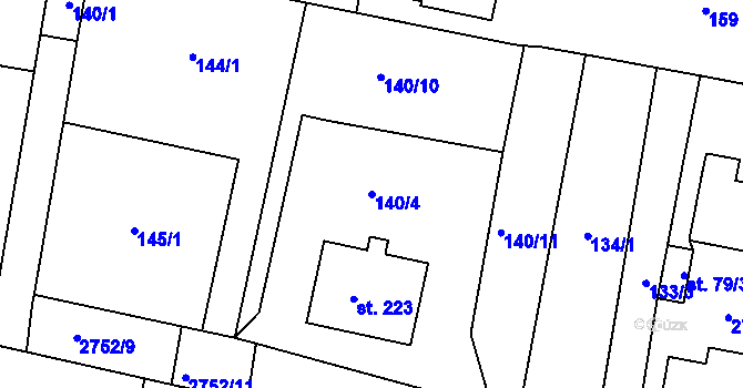 Parcela st. 140/4 v KÚ Hvožďany u Bechyně, Katastrální mapa